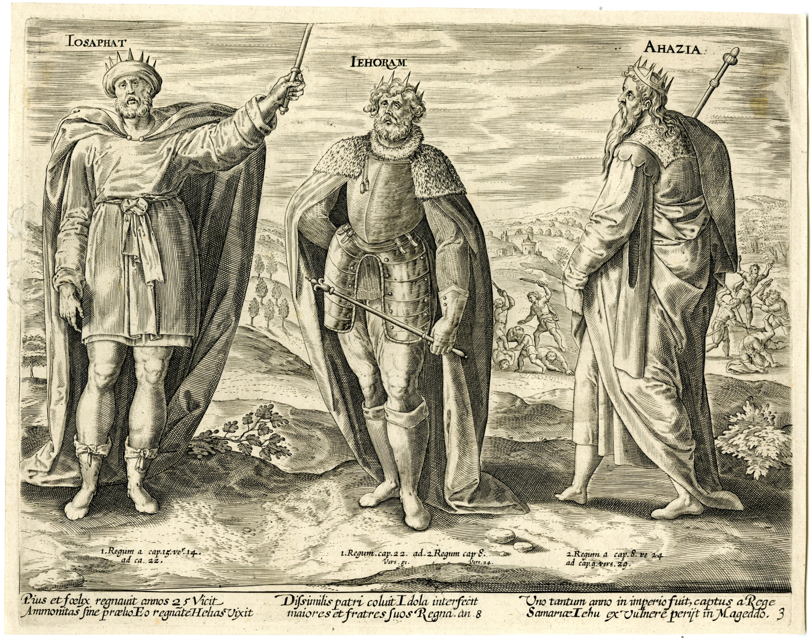 , Antique Master Print-KINGS-JEHOSHAPHAT-JEHORAM-AHAZIAH-Snellinck-1585, Pictura Antique Prints