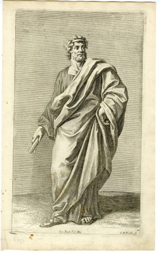 Antique Master Print-CLOTHED-MAN-GREEK-CLASSICAL-Preisler-1722