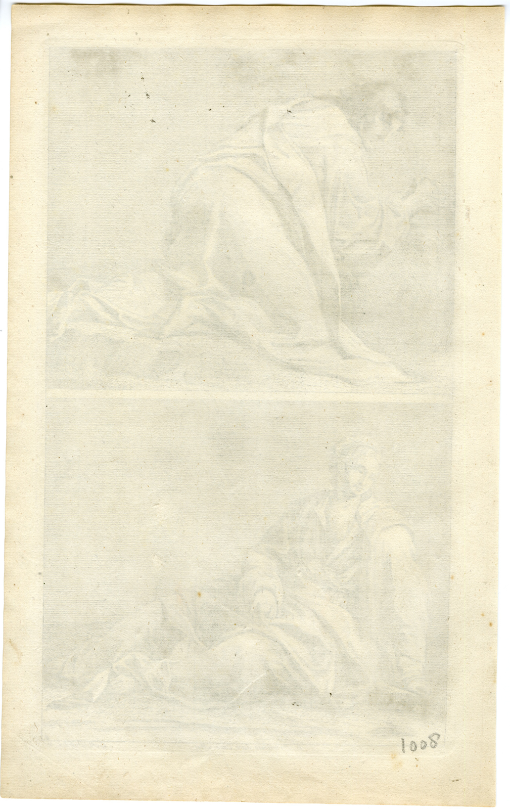 , Antique Master Print-FEMALE-MALE-FIGURE-SEATED-PRAYING-Preisler-1722, Pictura Antique Prints