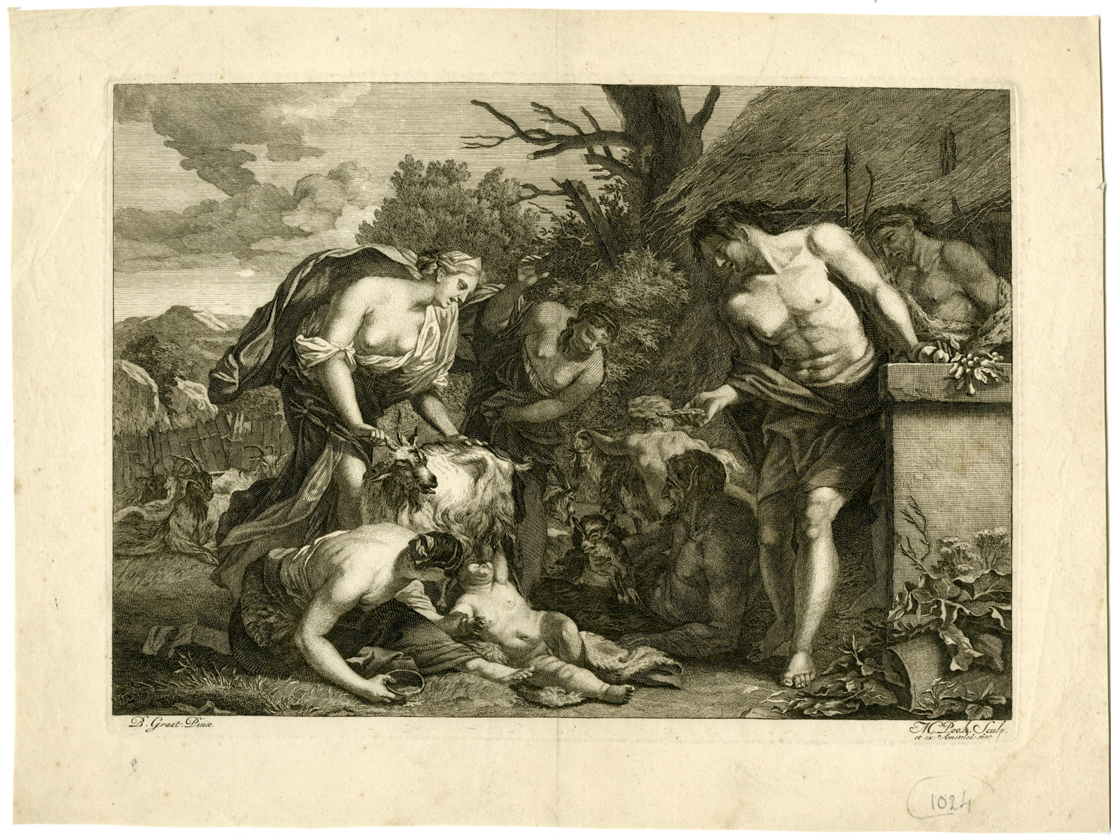 , Antique Master Print-JUPITER-SUCKLED-GOAT-AMALTHEA-Pool-Graat-1696-1727, Pictura Antique Prints