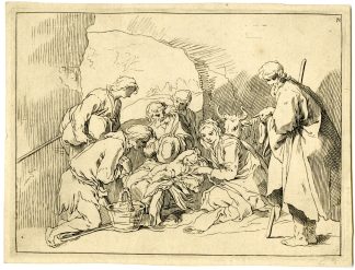 Antique Master Print-STUDY-ADORATION-SHEPHERDS-JESUS-Bloemaert-1679