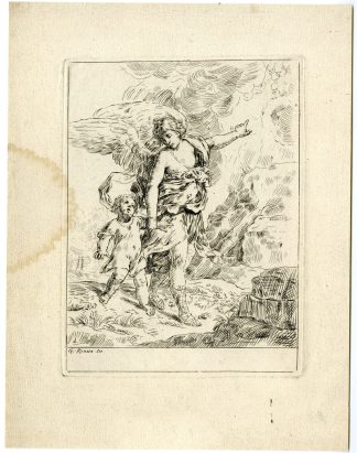 Antique Master Print-GUARDIAN-ANGEL-CHILD-Simone-Reni-1625-1648