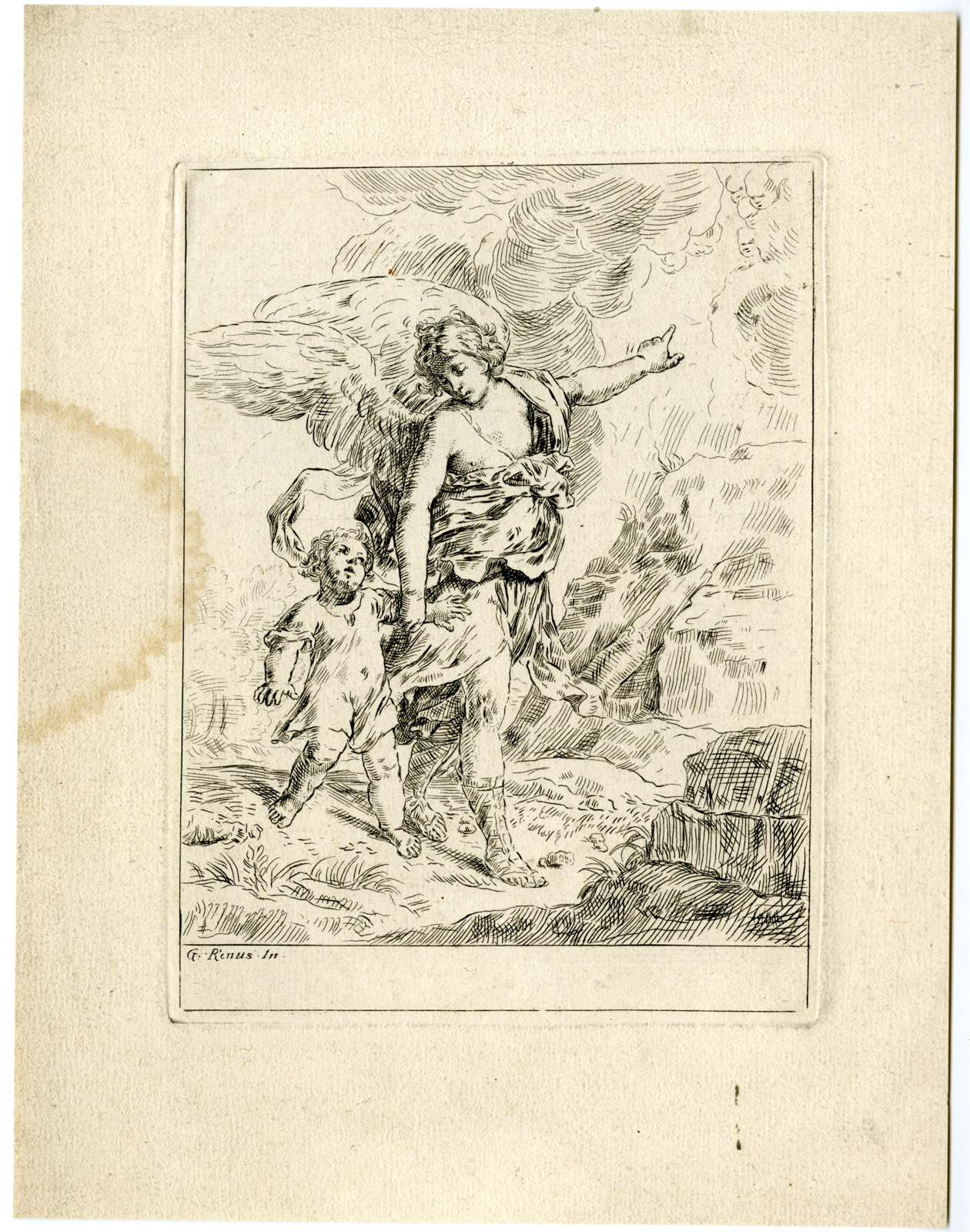 , Antique Master Print-GUARDIAN-ANGEL-CHILD-Simone-Reni-1625-1648, Pictura Antique Prints