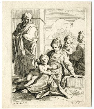 Antique Master Print-HOLY-FAMILY-JOHN-ELIZABETH-Loir-1634-1679