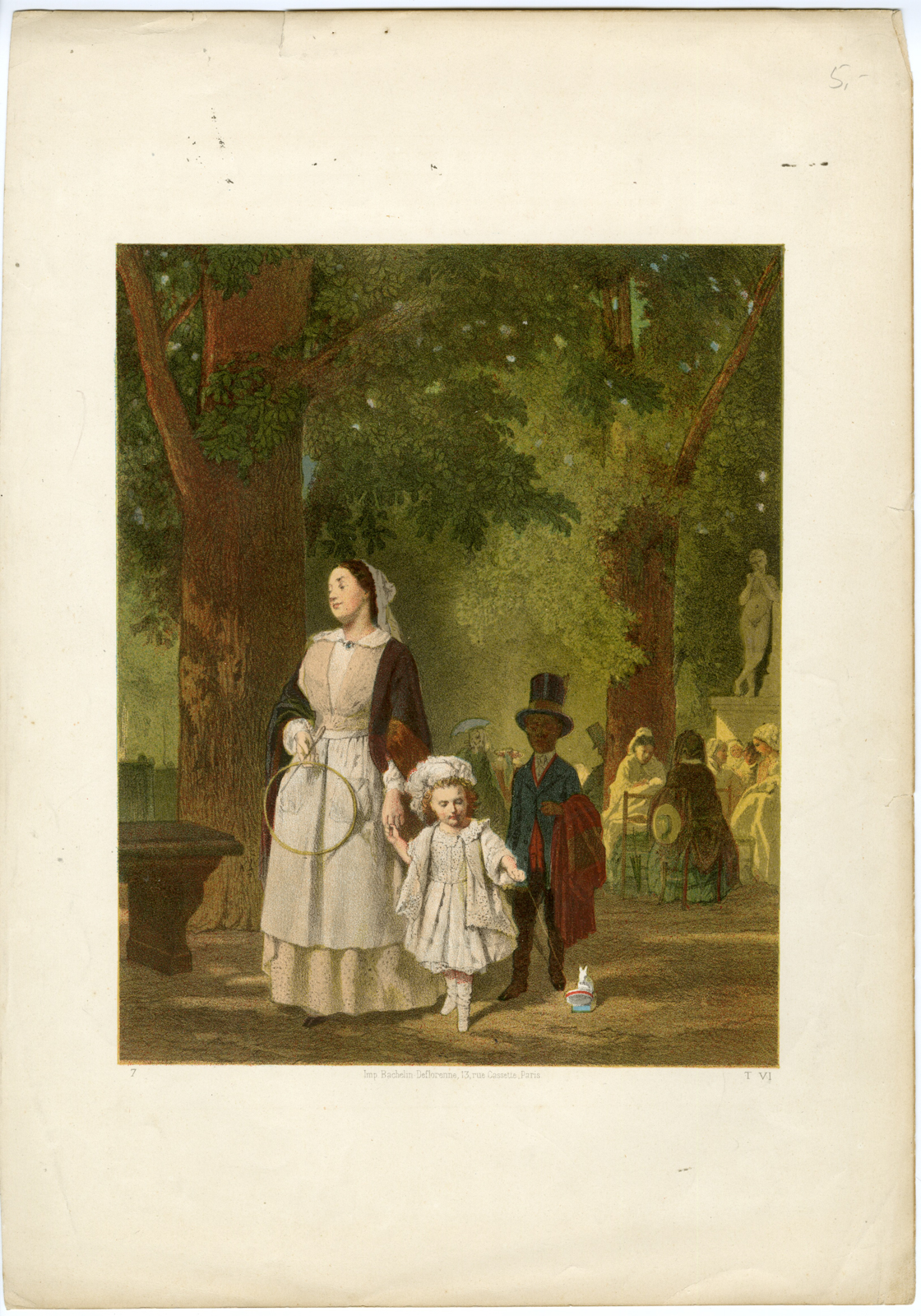 , Antique Print-PROMENADE-PARK-NANNY-CHILD-BLACK SERVANT-Knaus-1876, Pictura Antique Prints