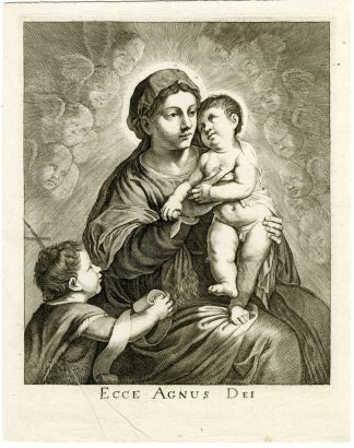 Antique Master Print-VIRGIN-CHILD-ST JOHN-MADONNA-Bloemaert-17th.c.
