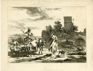 Antique Master Print-CATTLE-HERDING-COW-SHEEP-DOG-GOAT-Visscher-Berghem-c.1660