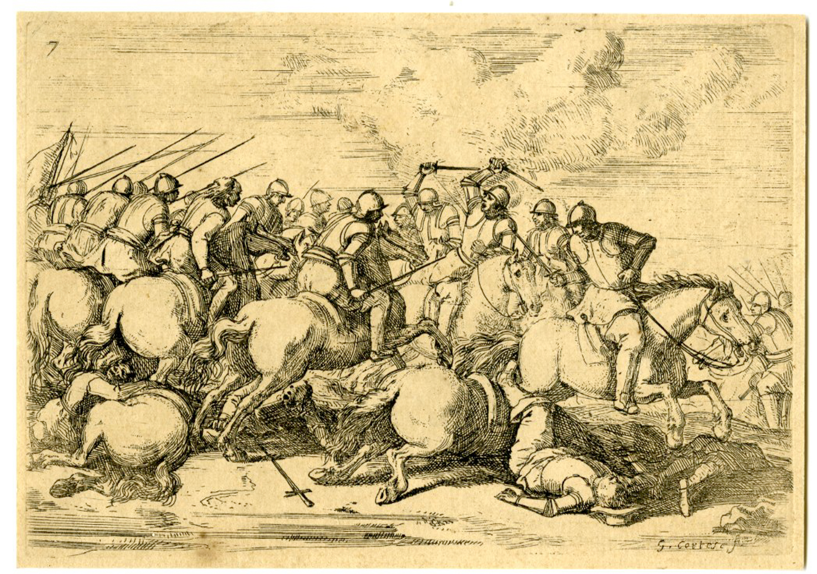 , Antique Master Print-SHOCK-CAVALRY-MILITARY-SKIRMISH-Courtois-1635-1660, Pictura Antique Prints