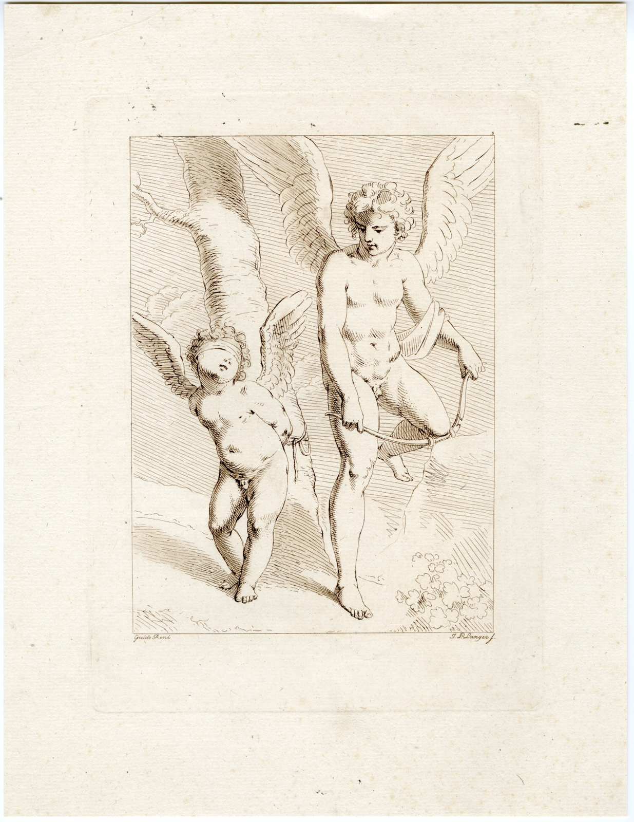 , Antique Master Print-ANGELS-PUTTI-CUPID-DISARMED-Langer-Reni-c.1800, Pictura Antique Prints