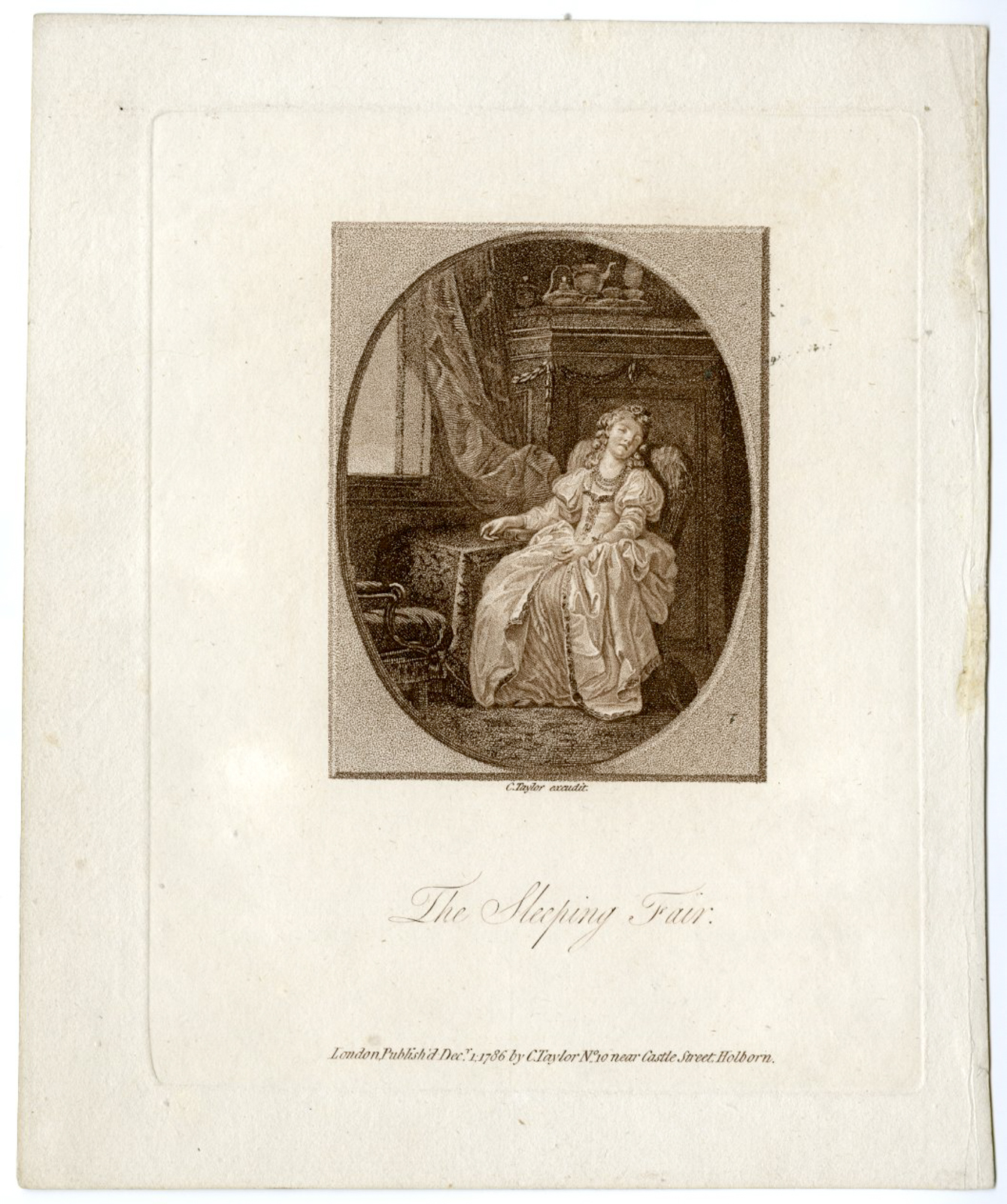 , Antique Master Print-SLEEPING FAIR-YOUNG-WOMAN-Taylor-1787, Pictura Antique Prints