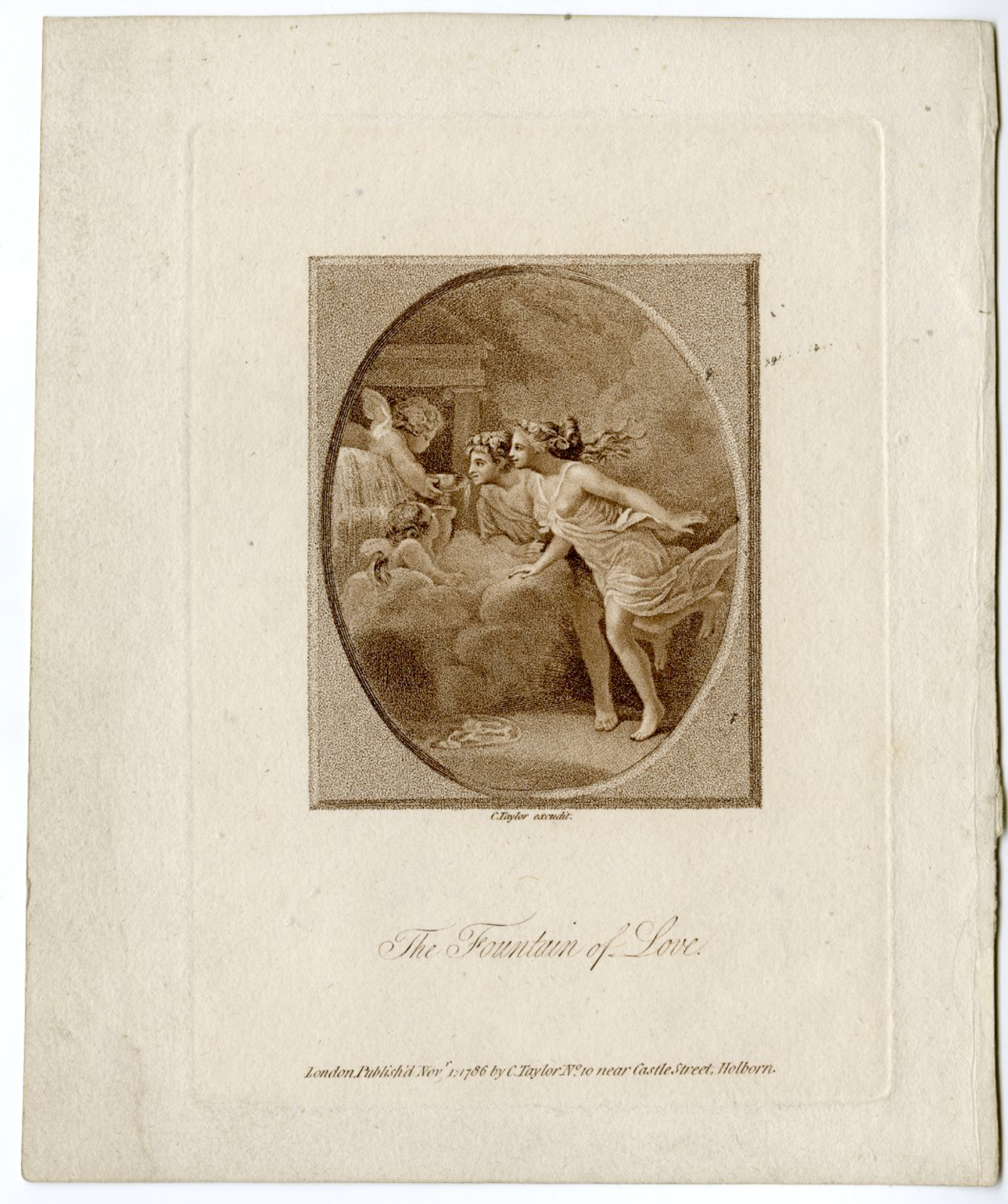 , Antique Master Print-THE FOUNTAIN OF LOVE-ANGEL-WOMAN-Taylor-1787, Pictura Antique Prints