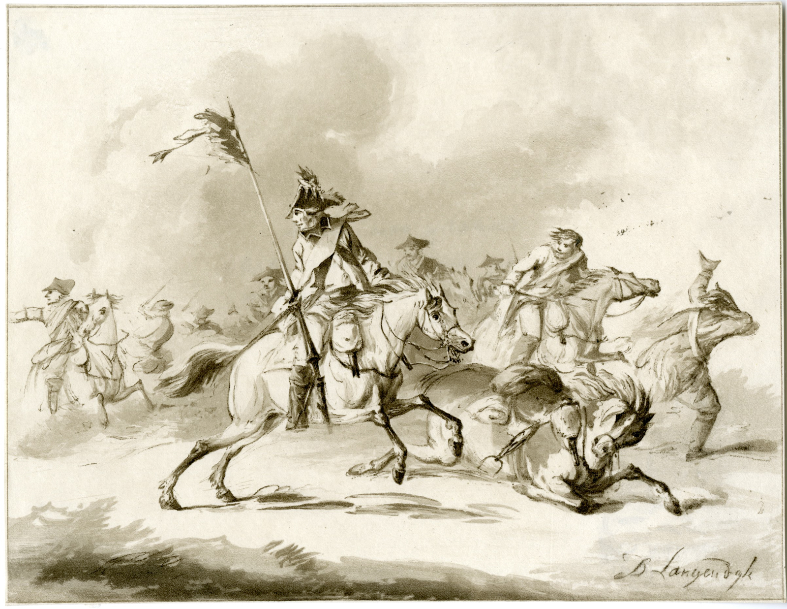 , Antique Master Print-MILITARY HORSEMEN-CAVALRY SKIRMISH-Josi-Langendijk-1821, Pictura Antique Prints