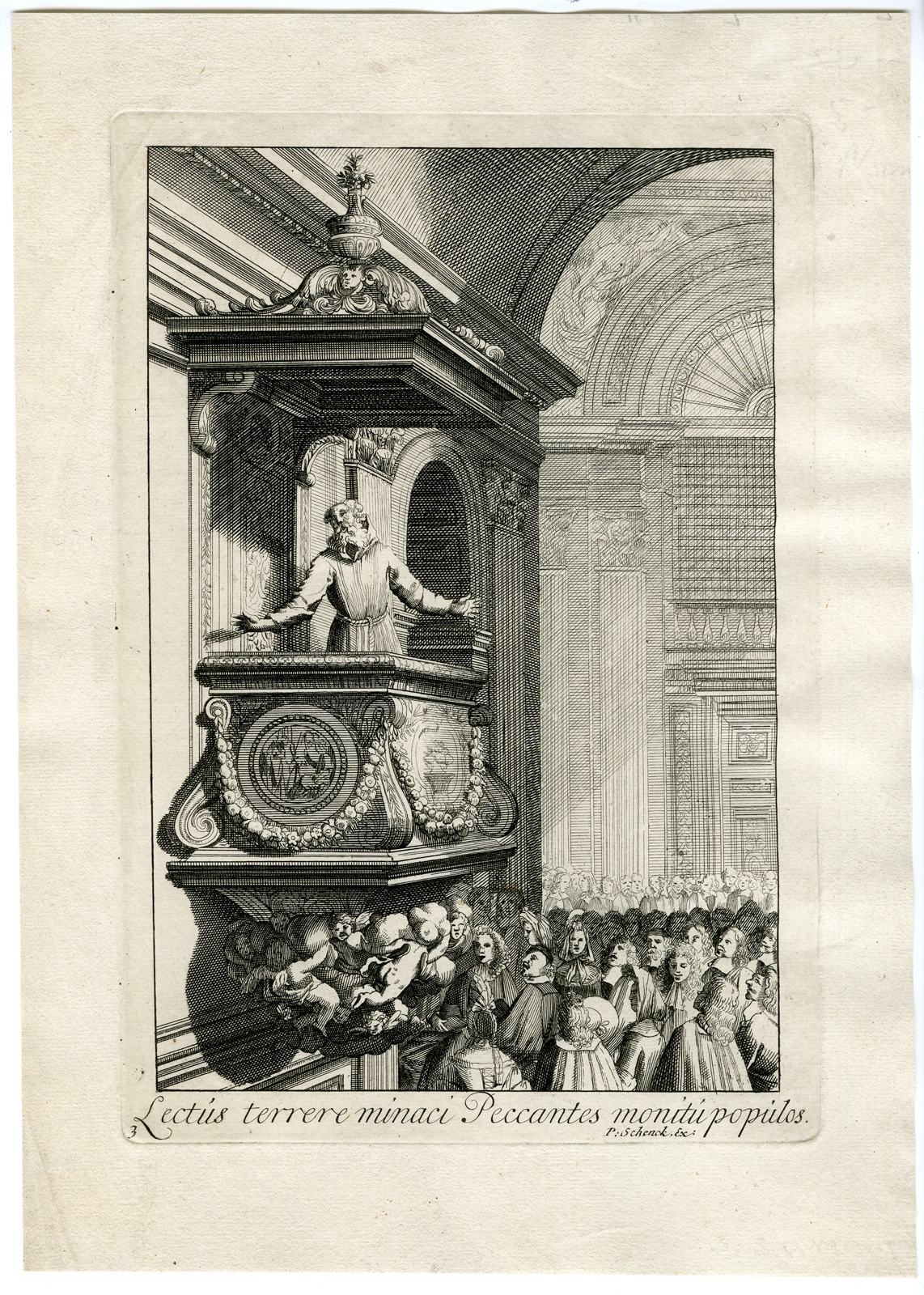 , Antique Master Print-PREACHER-PULPIT-CHURCH-PLATE 3-Le Pautre-1732-1734, Pictura Antique Prints