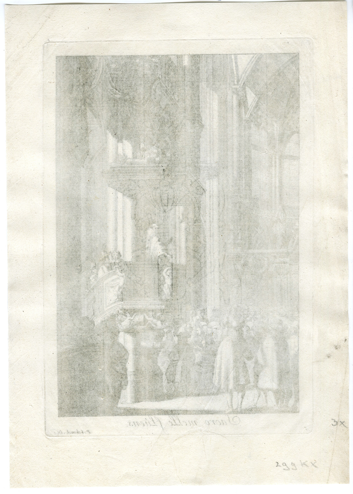 , Antique Master Print-PREACHER-PULPIT-CHURCH-PLATE 5-Le Pautre-c.1670, Pictura Antique Prints