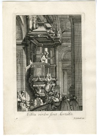 Antique Master Print-PREACHER-PULPIT-CHURCH-PLATE 4-Le Pautre-c.1670