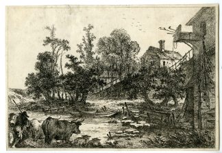 Antique Master Print-LANDSCAPE-CATTLE-HERDSMAN-FARM-Saint-Non-le Prince-c.1785
