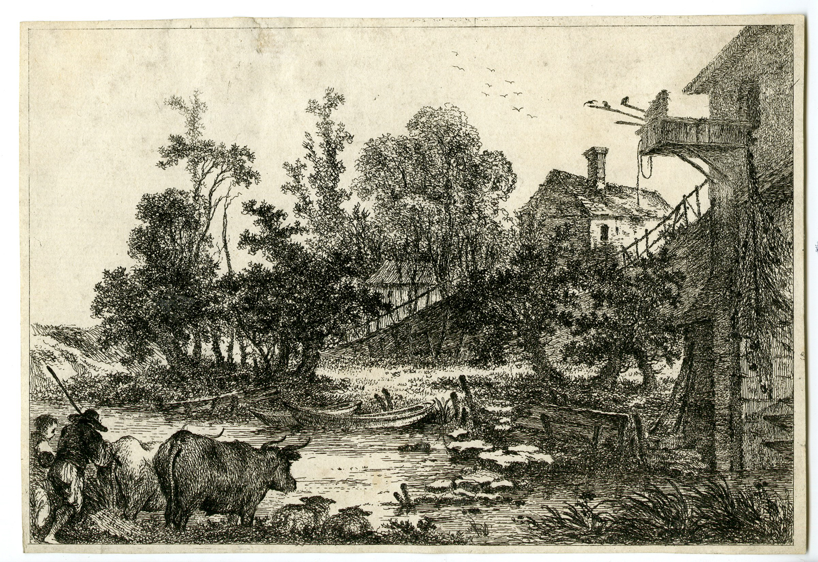 , Antique Master Print-LANDSCAPE-CATTLE-HERDSMAN-FARM-Saint-Non-le Prince-c.1785, Pictura Antique Prints