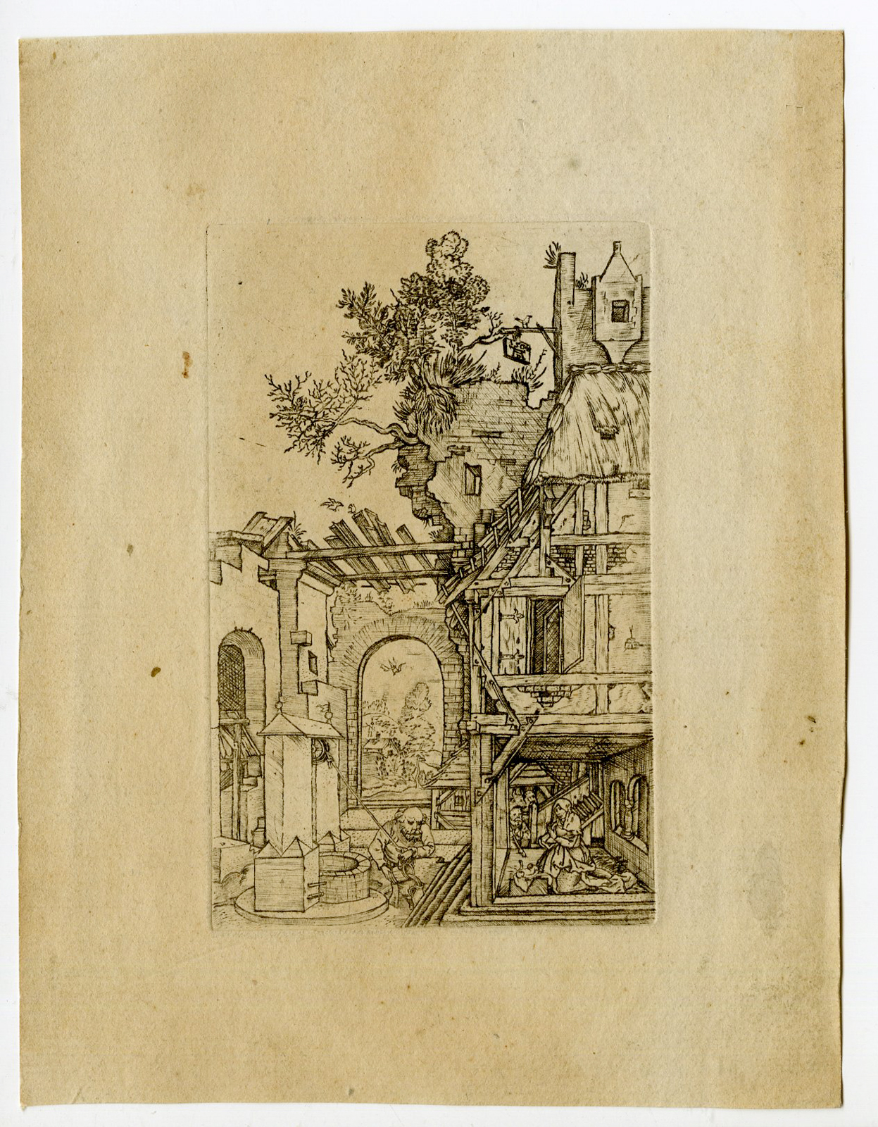 , Antique Master Print-NATIVITY-BIRTH-CHRSIT-MARY-JOSEPH-Durer, Pictura Antique Prints