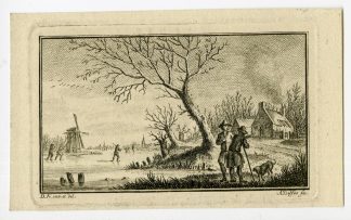 Antique Master Print-LANDSCAPE-WINTER-SKATERS-ICE-Delfos-Kuypers-1764-1765