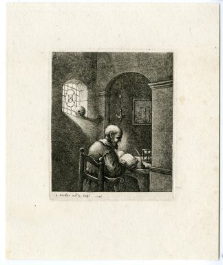 Antique Master Print-MONK-READING-BIBLE-CELL-DESK-HOURGLASS-Deuchar-1786