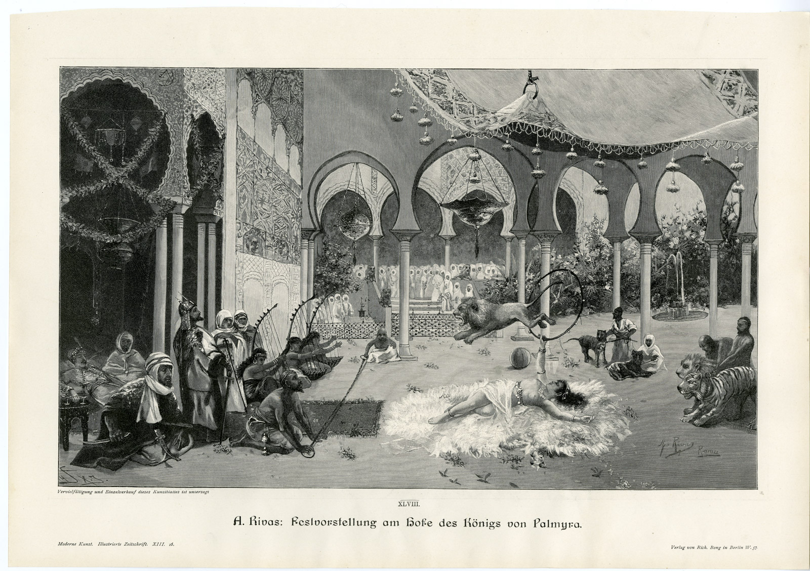 , Antique Print-KING OF PALMYRA-FEAST-ENTERTAINMENT-A. Rivas-1899, Pictura Antique Prints