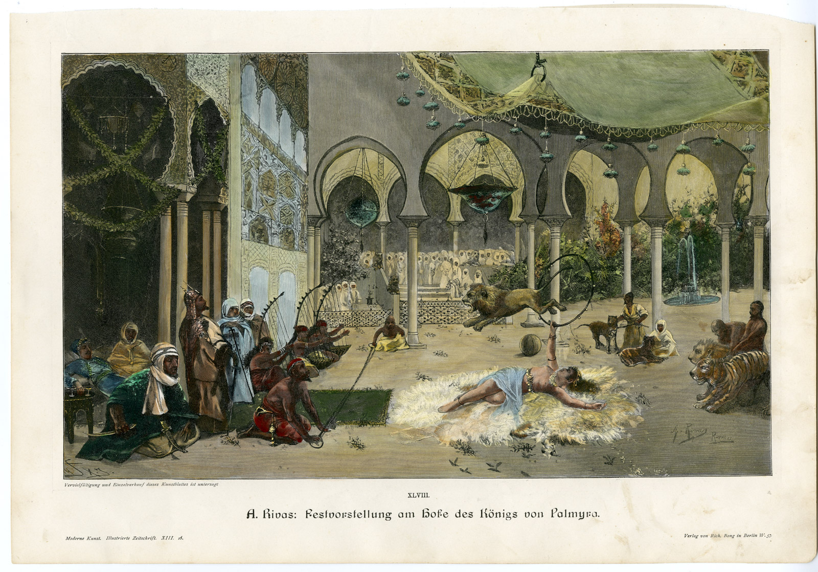 , Antique Print-KING OF PALMYRA-FEAST-ENTERTAINMENT-A. Rivas-1899, Pictura Antique Prints