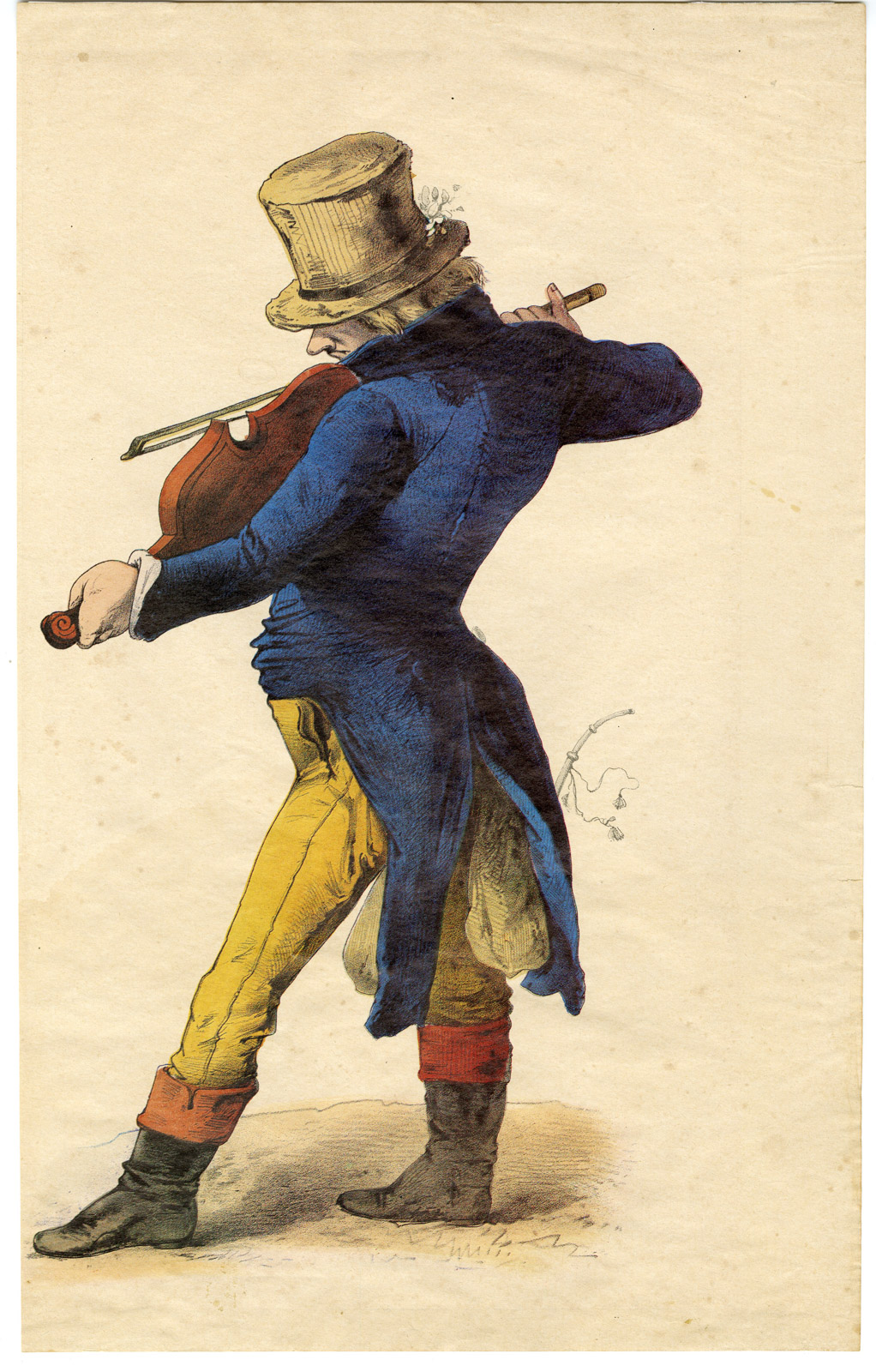 , Antique Print-CARICATURE-VIOLIN-PIPE-TOP HAT-Joseph Scholz-1930, Pictura Antique Prints
