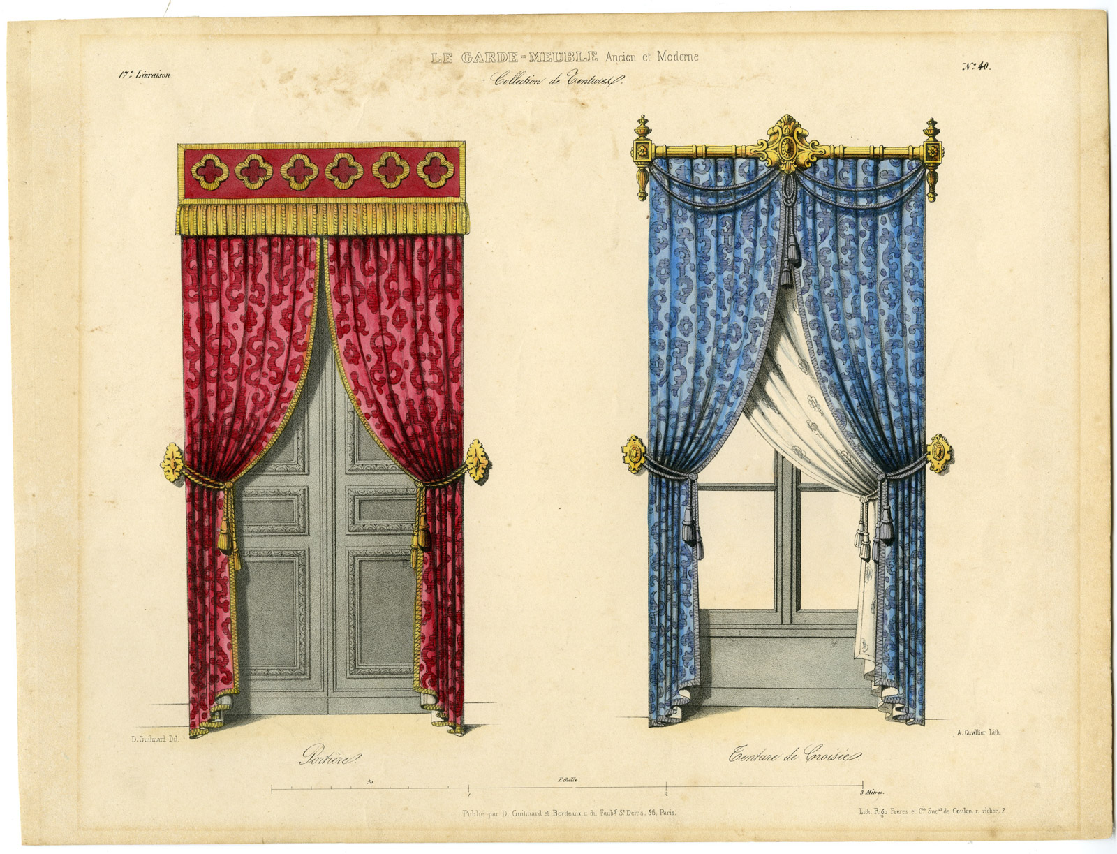 , Antique Print-DRAPES-DOUBLE-LIV.17 PL.40-Cuvillier-Guilmard-1840, Pictura Antique Prints
