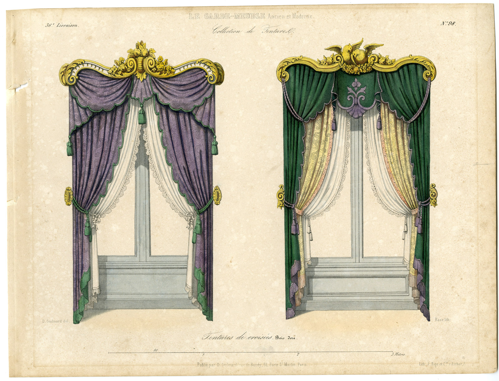 , Antique Print-DRAPES-DOUBLE-LIV.36 PL.98-Raze-Guilmard-1840, Pictura Antique Prints