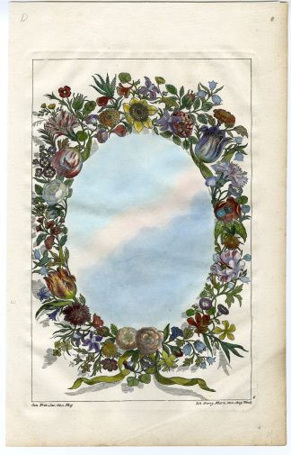 Antique Print-GARLAND-FLOWER-TULIP-CARNATION-POPPY-ROSE-PL. 6-Merz-1720