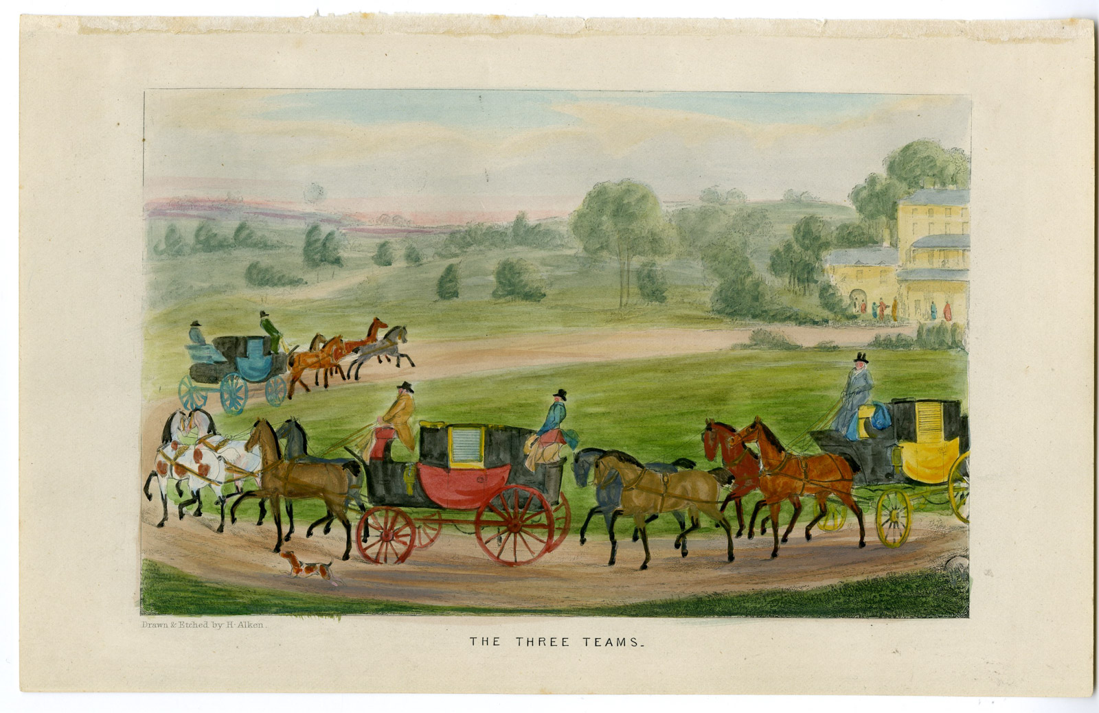 , Antique Print-FOUR IN HAND-STAGECOACH-TEAM-HORSE-Alken-1830, Pictura Antique Prints
