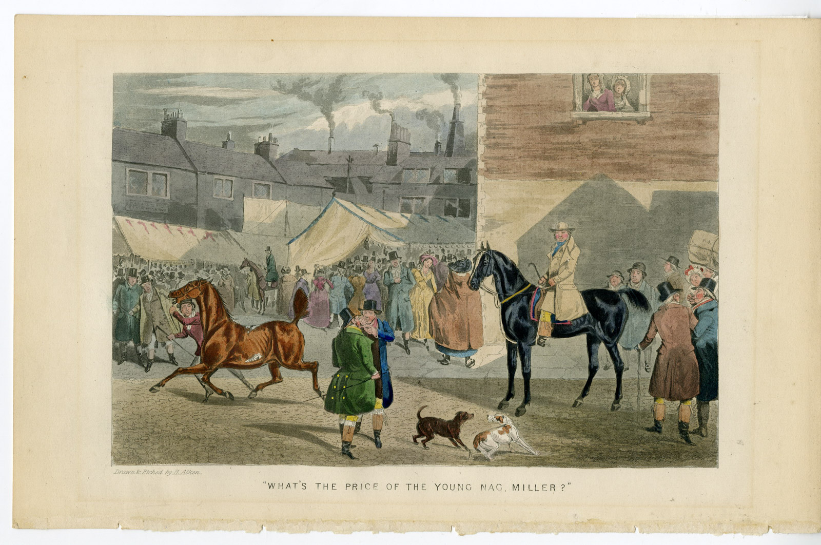 , Antique Print-HORSE AUCTION-MARKET-TROT-DISPLAY-Alken-1830, Pictura Antique Prints