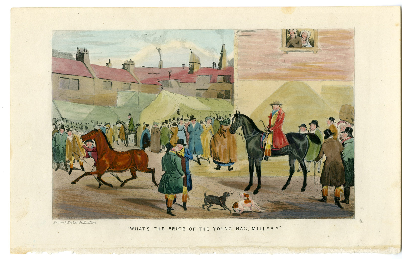 , Antique Print-HORSE AUCTION-MARKET-TROT-DISPLAY-Alken-1830, Pictura Antique Prints