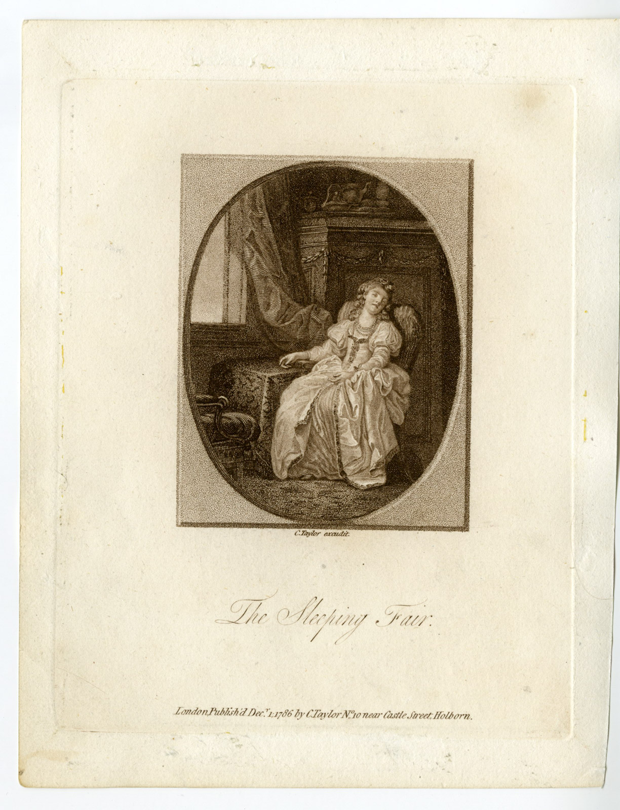 , Antique Print-SLEEPING-LADY-WINDOW-CHAIR-Taylor-1786, Pictura Antique Prints