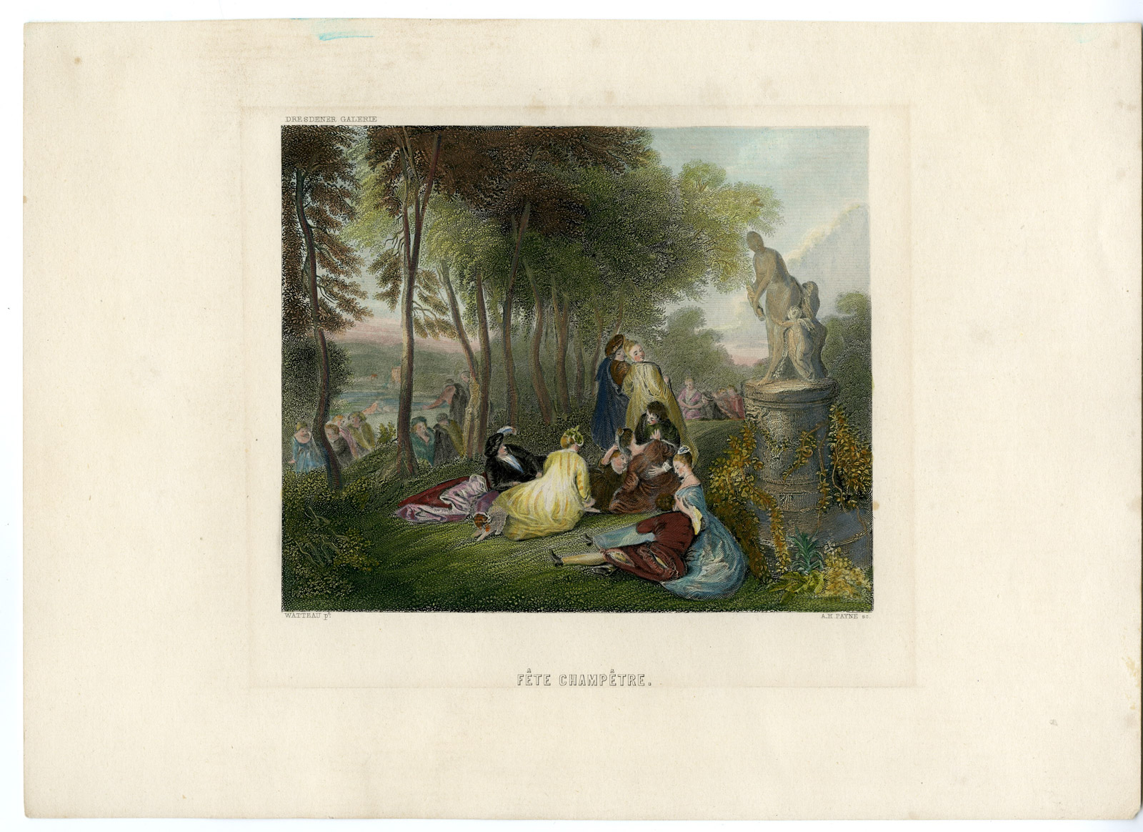 , Antique Print-PEOPLE-PARK-LOUNGING-RECREATION-Payne-Watteau-1850, Pictura Antique Prints
