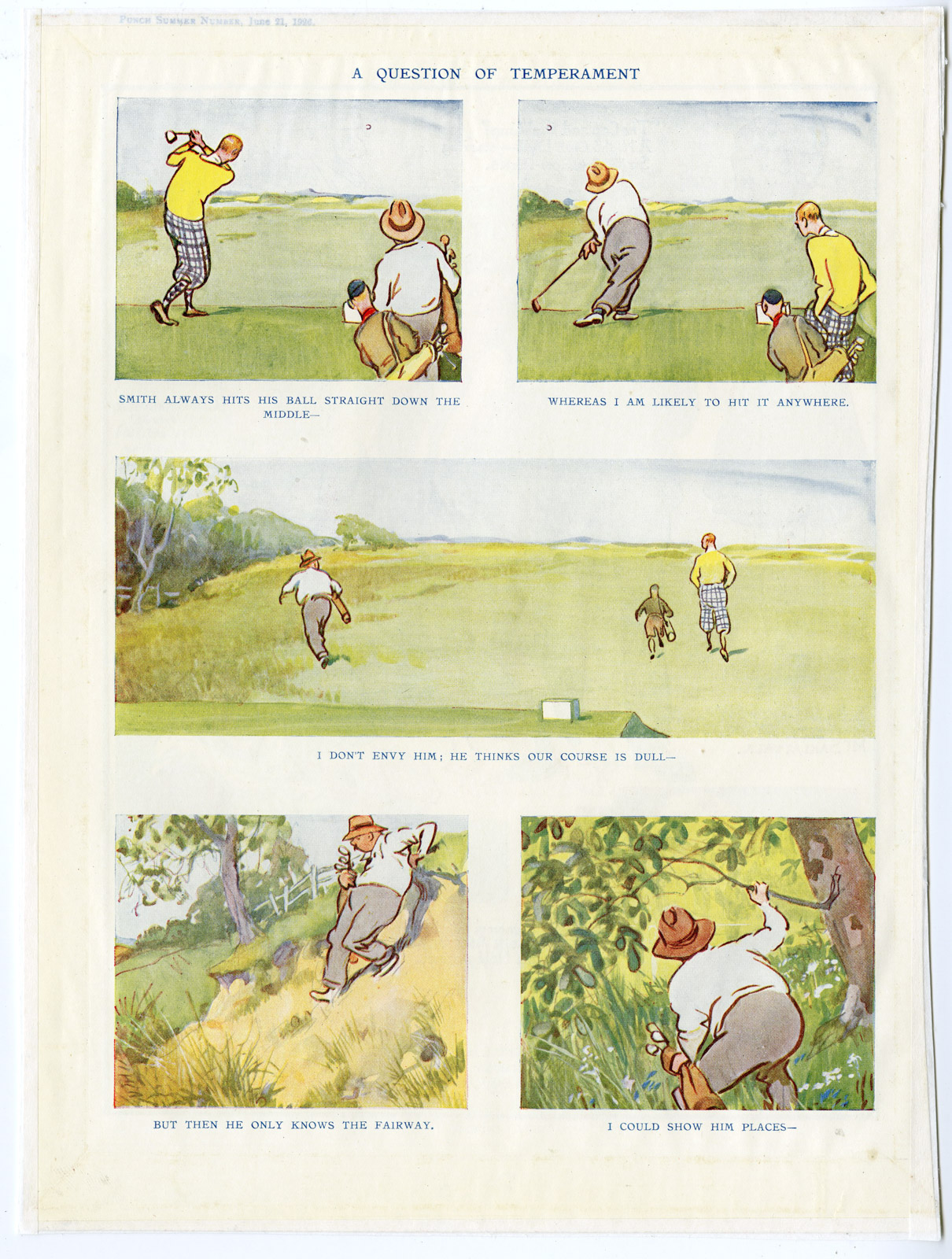 , Antique Print-GOLF-SWING-HIT-MISS-SEARCH-Partridge-Punch-1920, Pictura Antique Prints