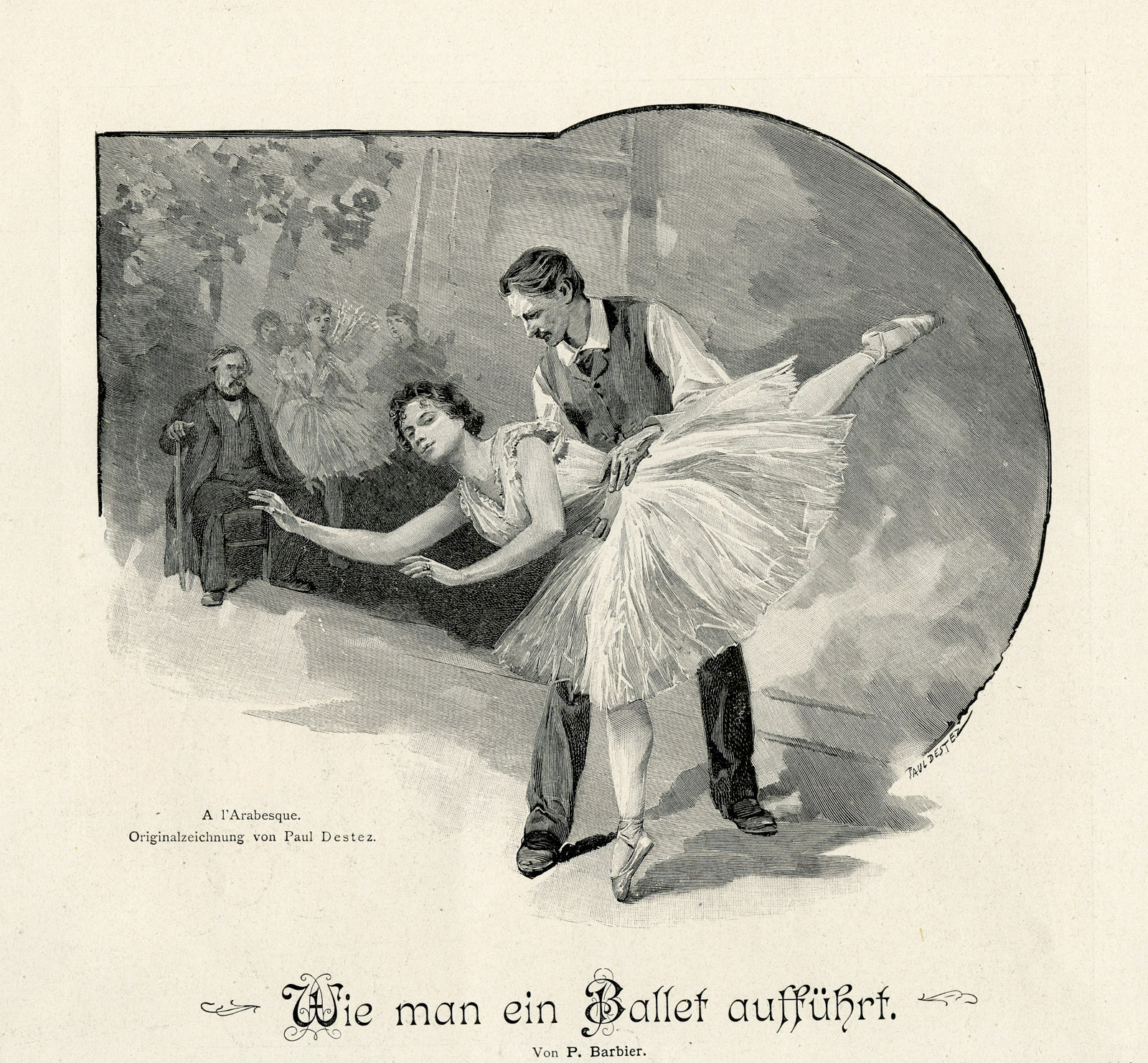 , Antique Print-BALLERINA-ARABESQUE-TEACHER-LESSON-Destez-1910, Pictura Antique Prints