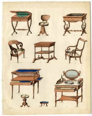 Antique Print-FURNITURE-DESIGN-TABLE-STOOL-CHAIR-Richter-1820