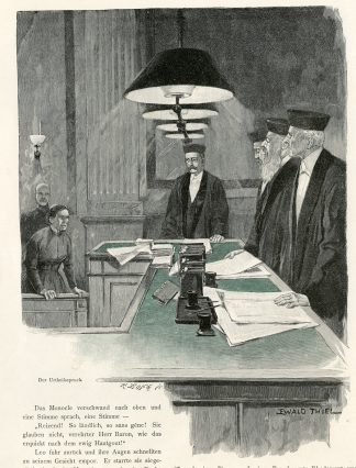 Antique Print-JUDGEMENT-COURTROOM-JUDGE-LAWYER-ACCUSED-COURT-Bong-Thiel-1890