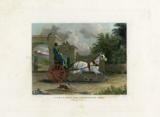 Antique Print-TWO WHEEL CARRIAGE-HORSE-GATEHOUSE-PARK-Prior-Josi-1837