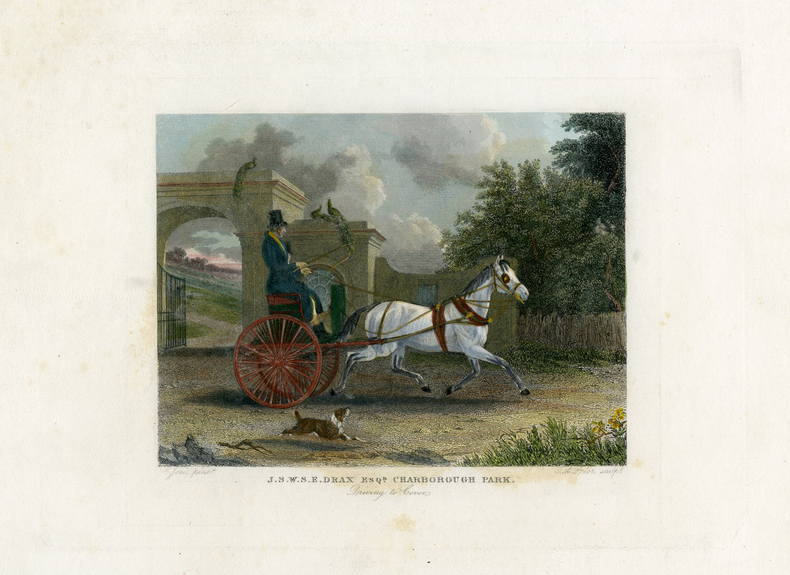 Pictura 00597 416x303 Antique Print-TWO WHEEL CARRIAGE-HORSE-GATEHOUSE-PARK-Prior-Josi-1837