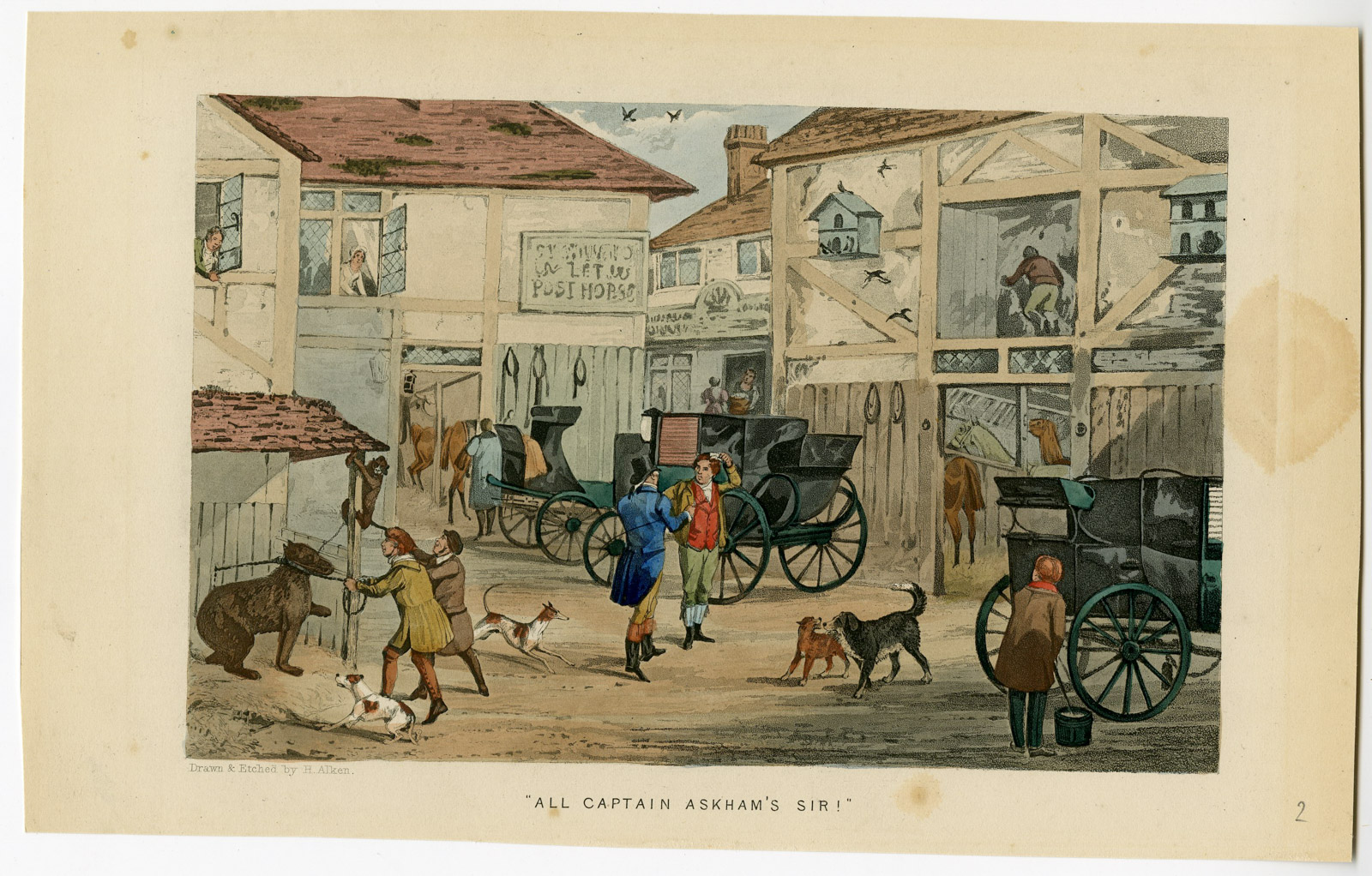 , Antique Print-CAPTAIN ASHKAM-COURTYARD-CARRIAGE-HORSE-STABLE-HENRY ALKEN-Alken-1842, Pictura Antique Prints