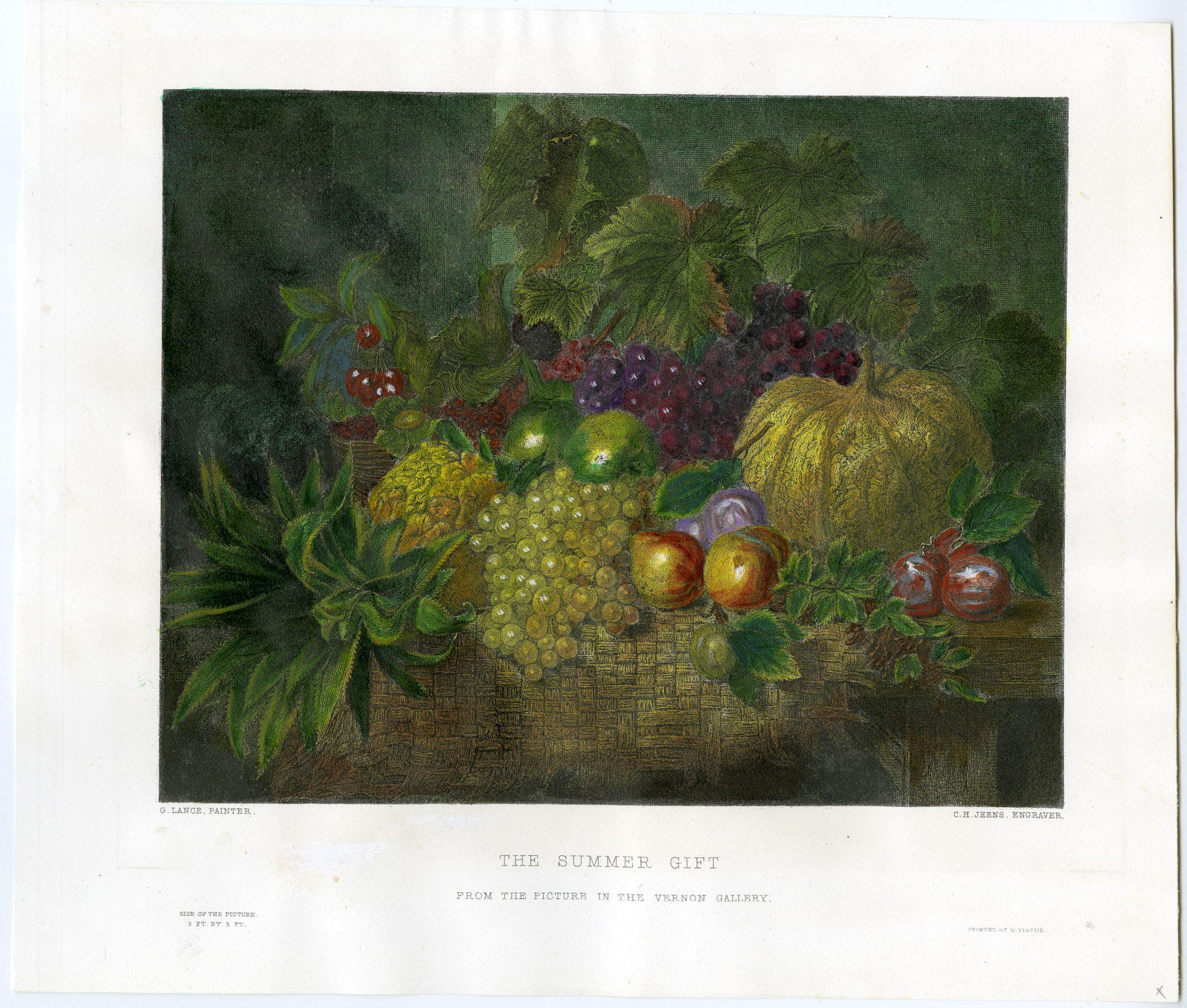 , Antique Print-SUMMER GIFT-APPLE-PUMPKIN-PINEAPPLE-Jeens-Lance-1860, Pictura Antique Prints