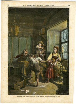 Antique Print-CHILDREN-MOTHER-LOOM-CARD GAME-FIGHT-Brandamour-Heyn-1875