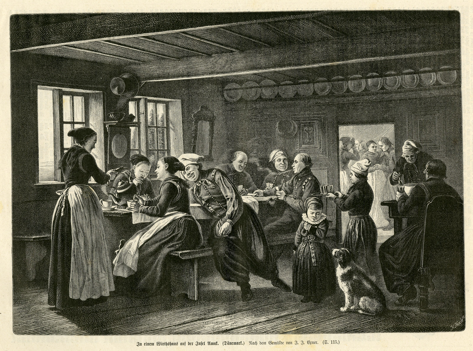 , Antique Print-DENMARK-INN-CARD GAME-TEA-Koch-Erner-1870, Pictura Antique Prints