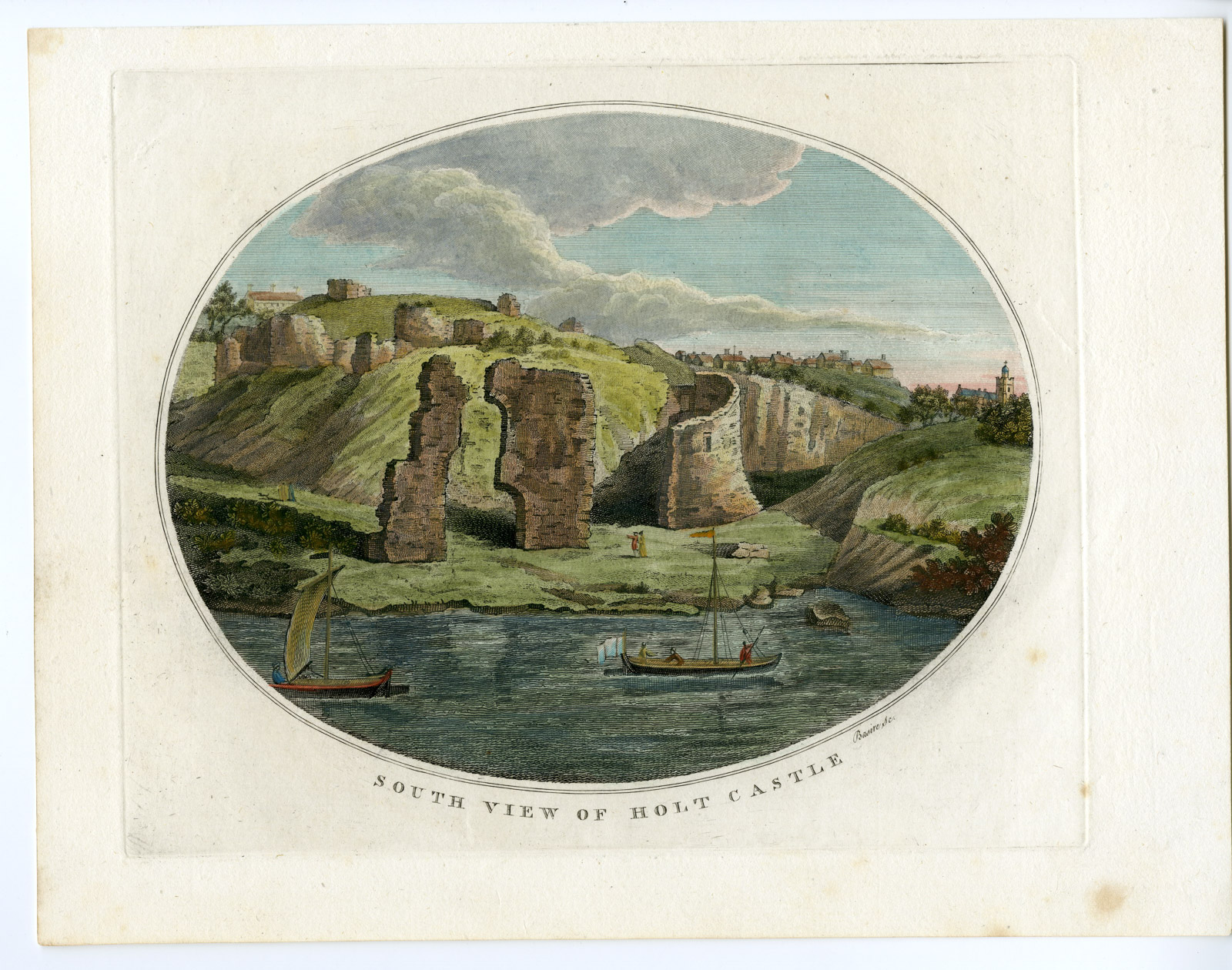 , Antique Master Print-HOLT CASTLE-WREXHAM-WALES-Basire-Lambert of Lewes-1782, Pictura Antique Prints