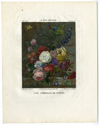 Antique Print-BOUQUET-ROSE-LARKSPUR-DELPHINIUM-BUTTERFLY-Fessard-van Huysum-1810