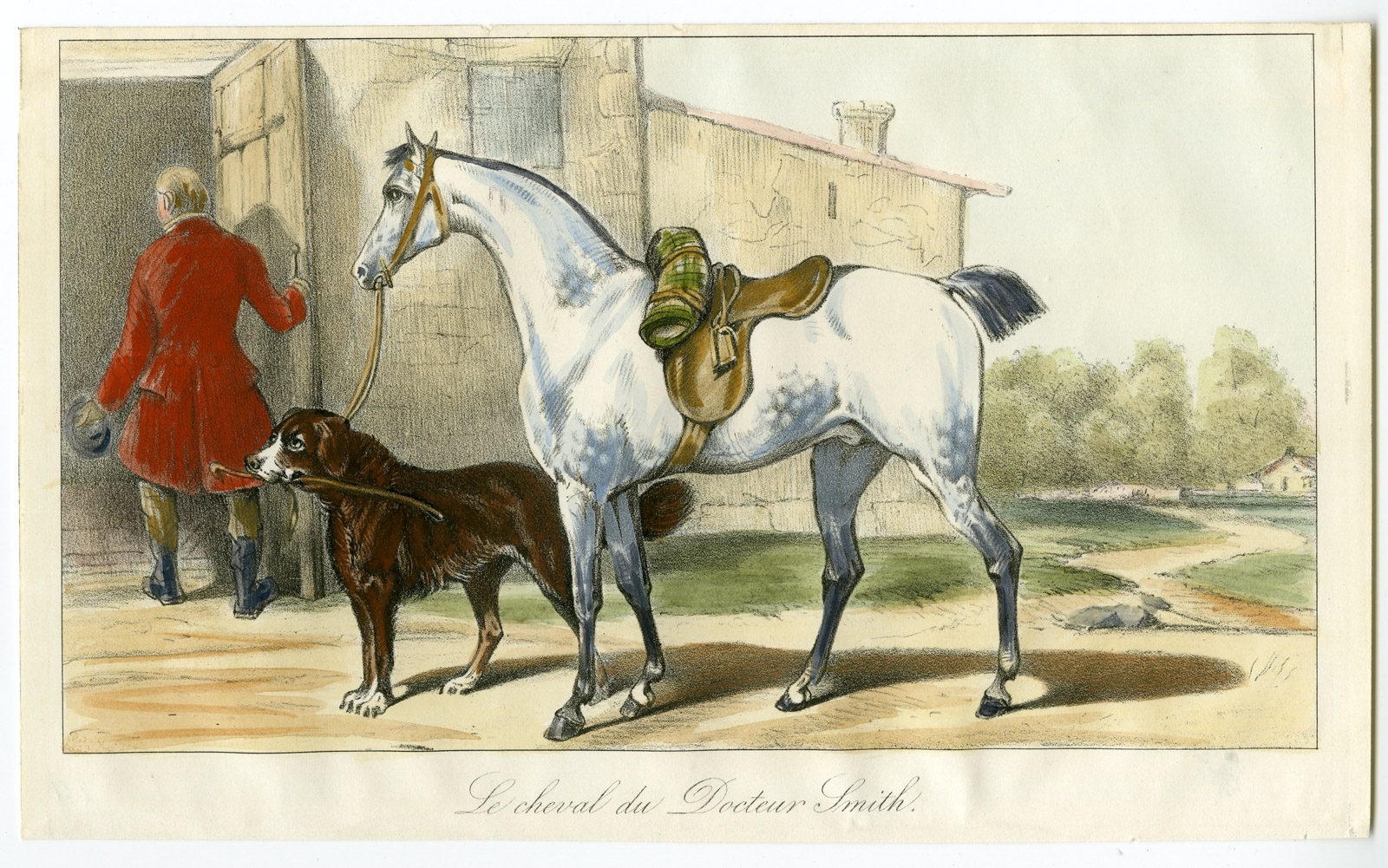 , Antique Print-HORSE-DOCTOR SMITH-SADDLE-ROLL-RIDER-VERNET-Vernet-1880, Pictura Antique Prints