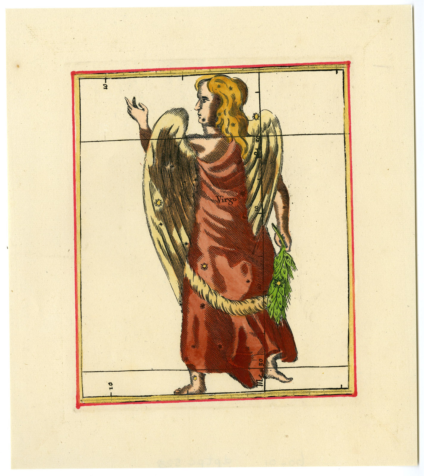 , Antique Print-ASTROLOGY-ZODIAC-VIRGO-STAR POSITION-WINGS-Anonymous-1730, Pictura Antique Prints