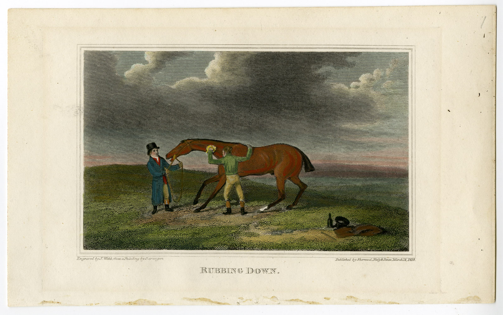, Antique Print-RUBBING DOWN-HORSE-FIELD-RIDER-STABLEHAND-Webb-Barenger-1818, Pictura Antique Prints